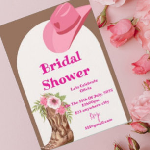 pink cowboy floral bridal shower invitation card