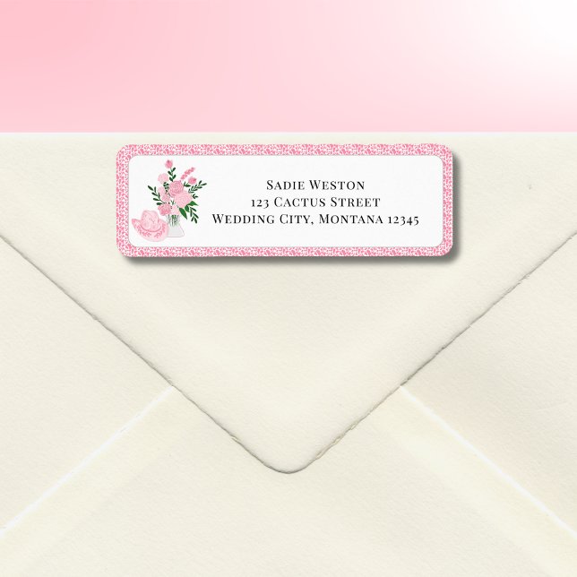  Pink Cowboy Hat with flowers Bridal Shower  Label (Creator Uploaded)