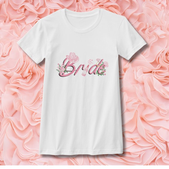 Pink Cowboy Hat With Flowers Bride  T-Shirt (Creator Uploaded)