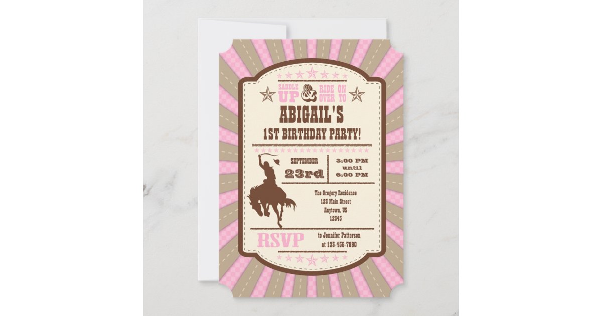 Pink Cowboy Rodeo Birthday Party Invitation | Zazzle
