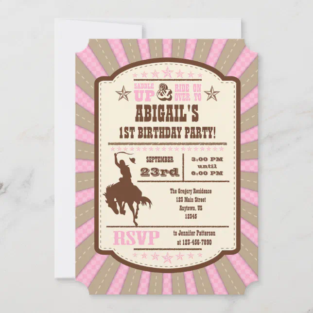 Pink Cowboy Rodeo Birthday Party Invitation | Zazzle