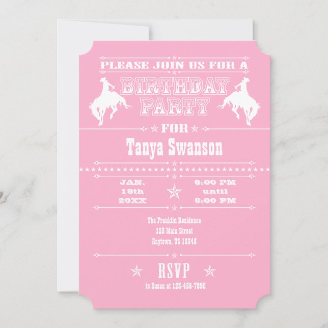 Pink Cowboy Rodeo Birthday Party Invitation (Front)