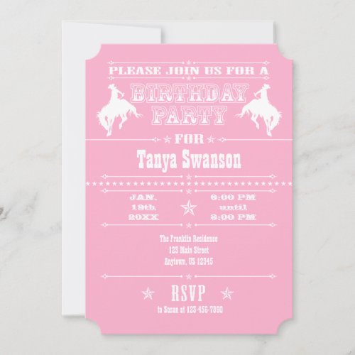 Pink Cowboy Rodeo Birthday Party Invitation
