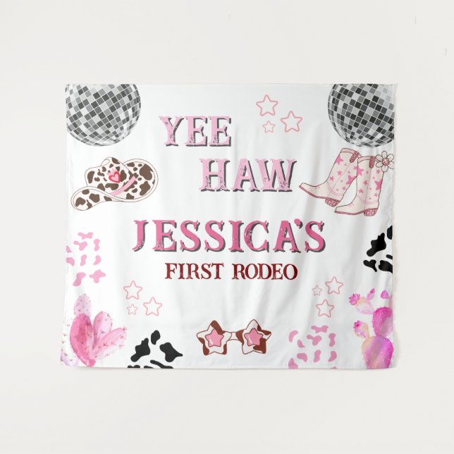 Pink Cowgirl 1st Birthday Backdrop (Front (Horizontal))
