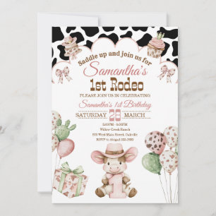 Pink Cowgirl 1st Birthday Invitation First Rodeo