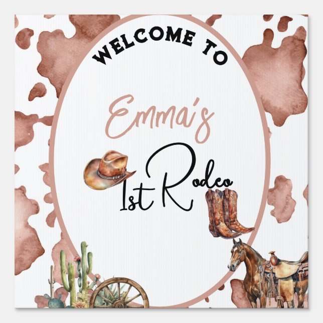 Pink Cowgirl 1st Rodeo Birthday Party Sign (Front)
