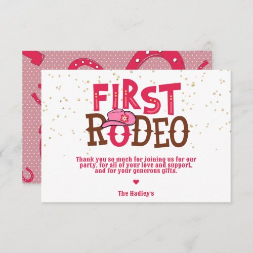 Pink Cowgirl 1st Rodeo Thank You Card