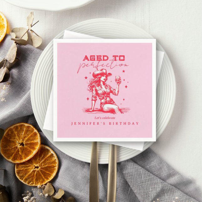 Pink Cowgirl Aged to Perfection Birthday Party  Napkins (Creator Uploaded)