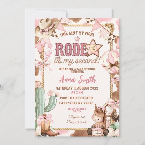 Pink Cowgirl Ain't My First Rodeo Baby Sprinkle Invitation