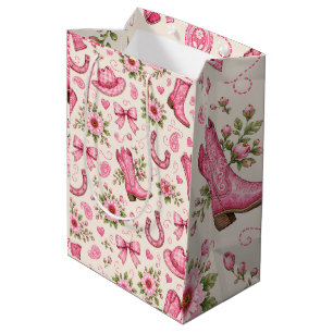 Pink Cowgirl Baby Shower Paper Plates Boots Bows Medium Gift Bag