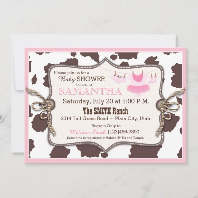 Pink Cowgirl Baby Shower Tutu Invitation (Front)
