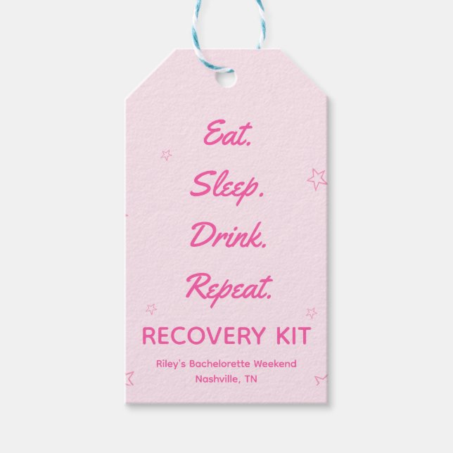 Pink Cowgirl Bachelorette Recovery Kit Tag (Front)
