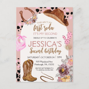 Pink Cowgirl Birthday 2nd Rodeo Budget Party Postcard