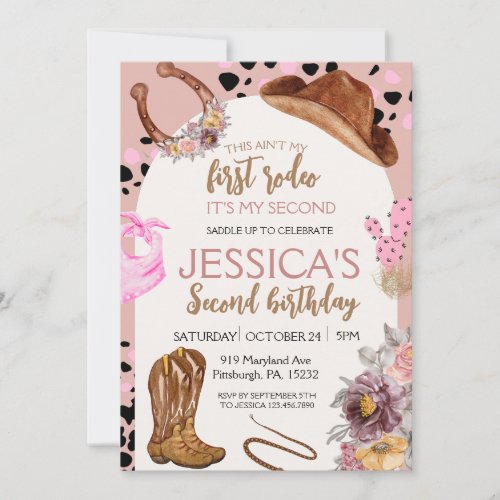 Pink Cowgirl Birthday 2nd Rodeo girl Party Invitation