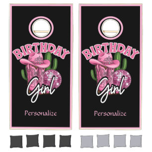 Pink Cowgirl Birthday Design Western Glam Flair Cornhole Set
