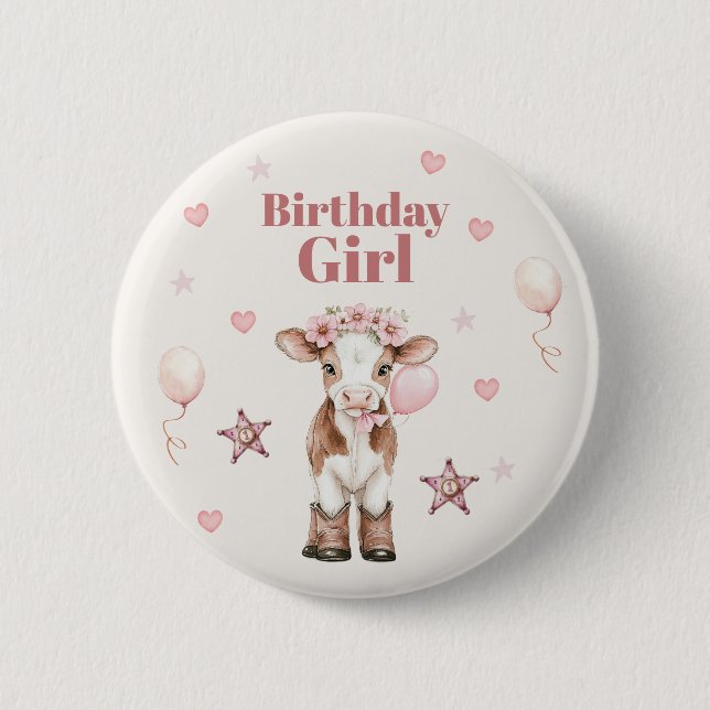Pink Cowgirl Birthday | Farm Theme 1st Button (Front)