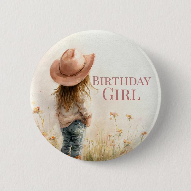 Pink Cowgirl Birthday | Farm Theme 1st  Button (Front)