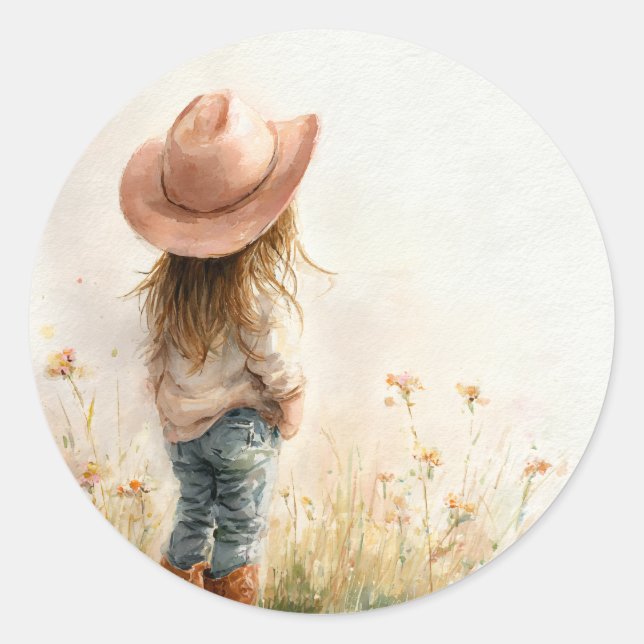 Pink Cowgirl Birthday | Farm Theme 1st  Classic Round Sticker (Front)
