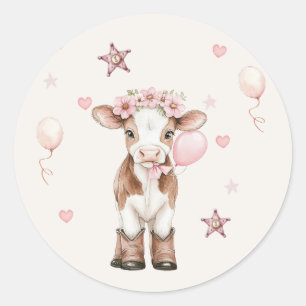 Pink Cowgirl Birthday Farm Theme 1st Classic Round Sticker