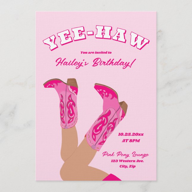 Pink Cowgirl Birthday Invitation (Front)