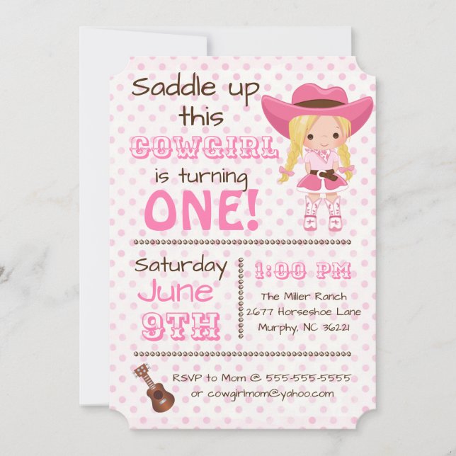 Pink Cowgirl Birthday Party Invitation (Front)