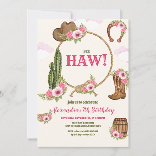 Pink Cowgirl Birthday Party Invitation
