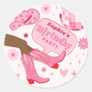Pink Cowgirl Birthday Party Let's Go Girls Favors Classic Round Sticker