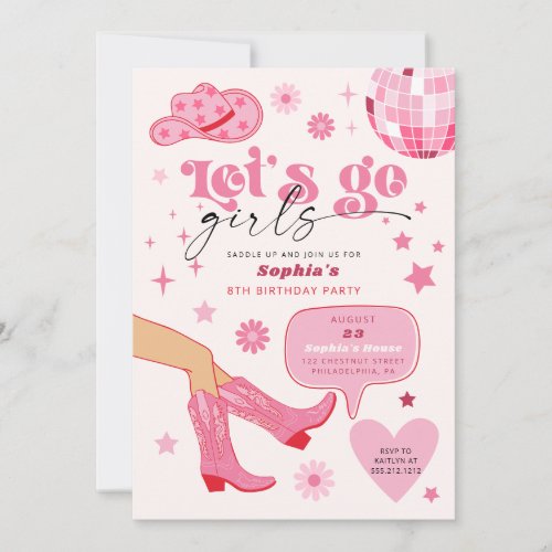 Pink Cowgirl Birthday Party Lets Go Girls Invitation