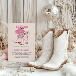 Pink Cowgirl Birthday Party Lets Go Girls Retro In Invitation