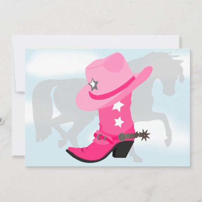Pink Cowgirl Boot, Hat and Horse Birthday Party Invitation (Front)