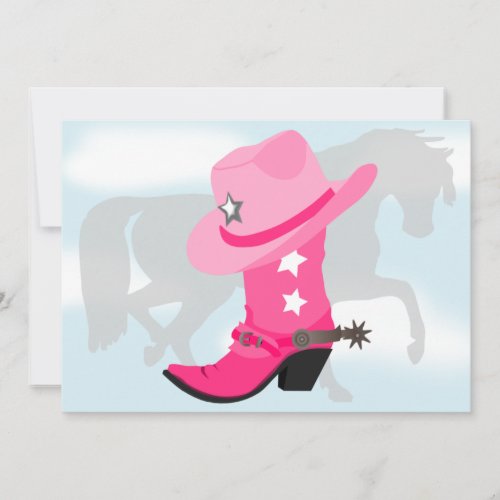 Pink Cowgirl Boot, Hat and Horse Birthday Party Custom Invitations