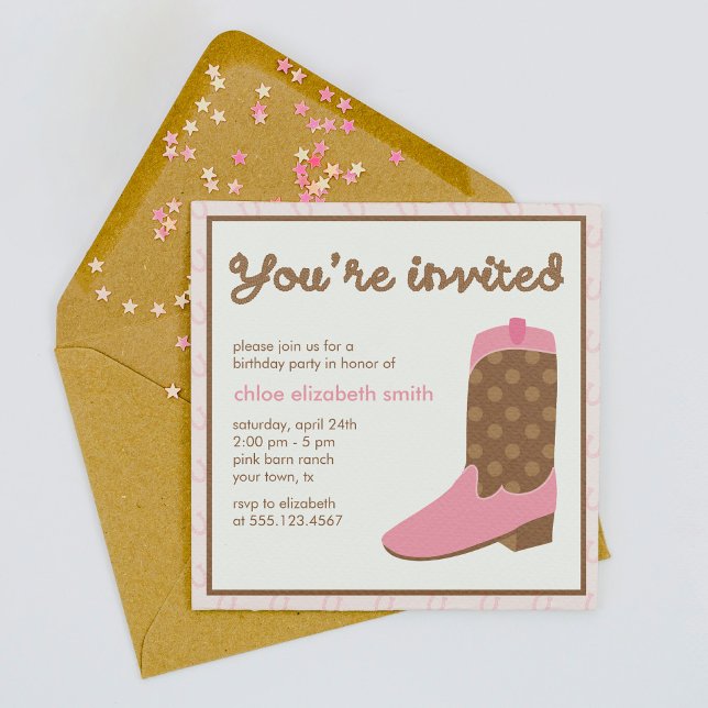 Pink Cowgirl Boot Western Birthday Party Invitation (Creator Uploaded)