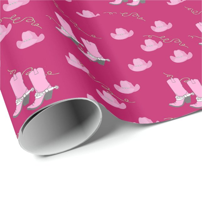 Pink Cowgirl Boots And Hats Wrapping Paper (Roll Corner)
