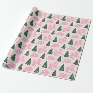 Pink Cowgirl Boots Hat Christmas Tree Wrapping Paper