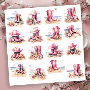 Pink Cowgirl Boots on a Beach Sticker