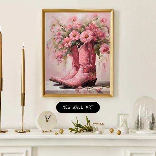 Pink cowgirl Boots Painting Poster