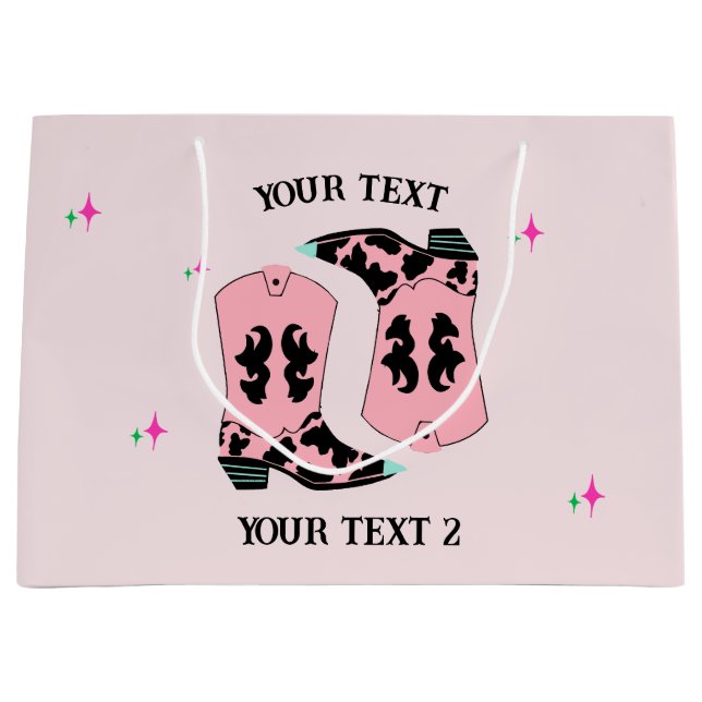 Pink Cowgirl Boots Rodeo  Large Gift Bag (Front)