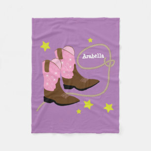 Pink Cowgirl Boots & Rope, Personalized Fleece Blanket