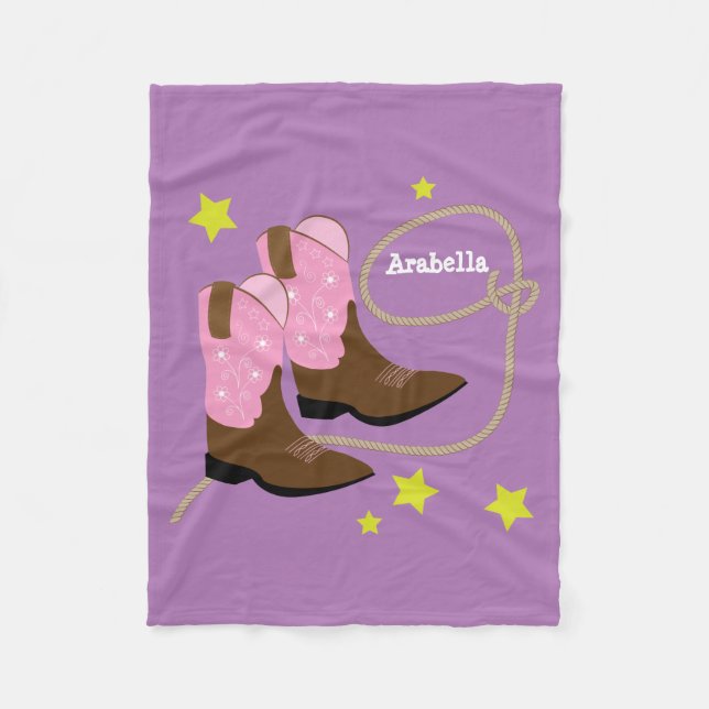 Pink Cowgirl Boots & Rope, Personalized Fleece Blanket (Front)