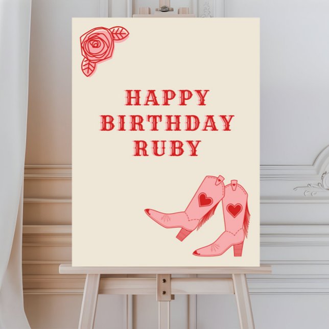 Pink Cowgirl Boots Rose Birthday Foam Board (Creator Uploaded)