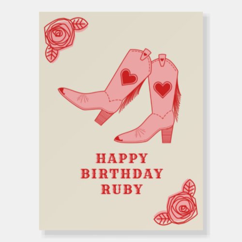 Pink Cowgirl Boots Roses Birthday Foam Board