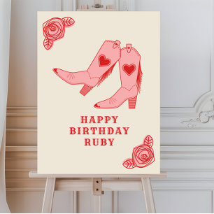 Pink Cowgirl Boots Roses Birthday Foam Board