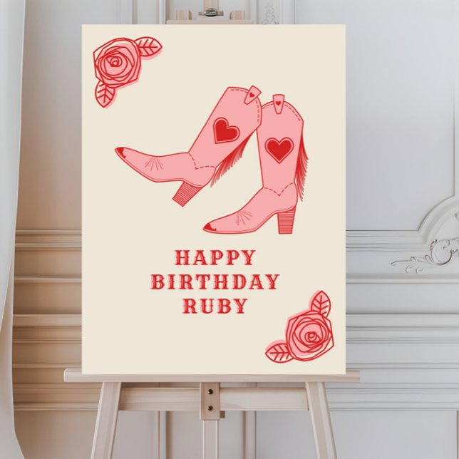 Pink Cowgirl Boots Roses Birthday Foam Board (Creator Uploaded)