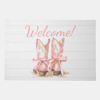 Pink Cowgirl Boots Welcome Door Mat