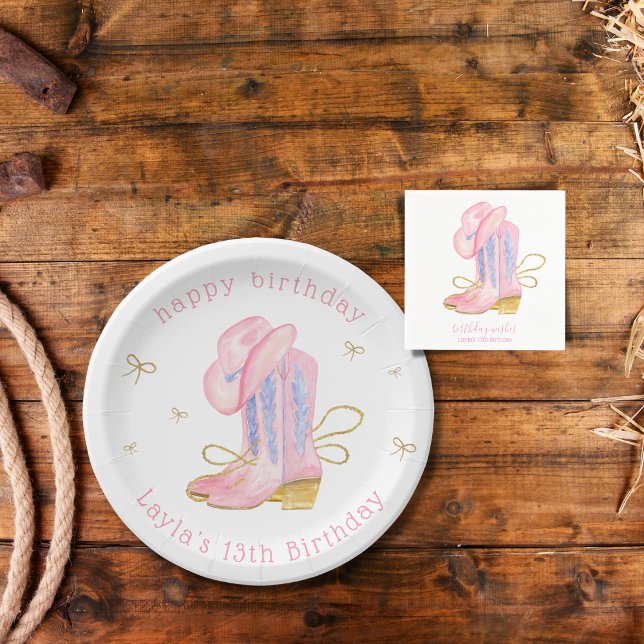 Pink Cowgirl Boots Western Birthday  Napkins (Creator Uploaded)