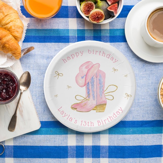 Pink Cowgirl Boots Western Birthday  Paper Plates (Creator Uploaded)