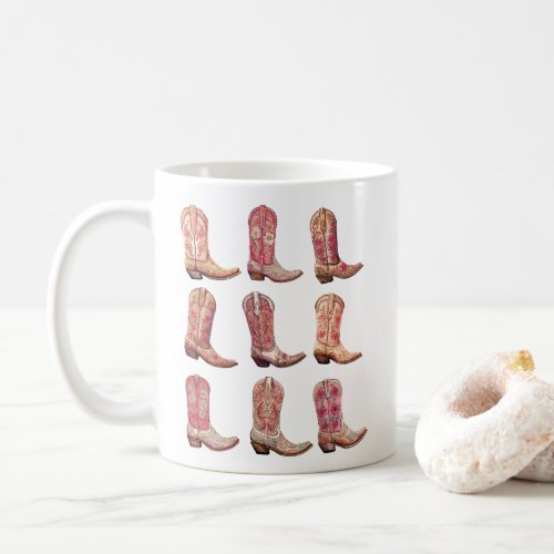 Pink Cowgirl Boots Western Floral Country Coffee Mug