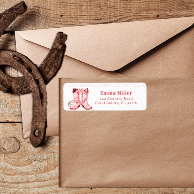 Pink Cowgirl Boots Western Return Address Sticker (Pink Country Boots Mailing Label)