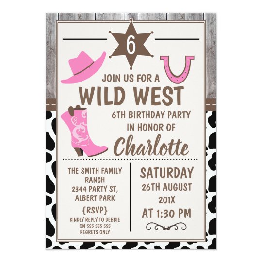 Pink Cowgirl Boots Wild West Birthday Invitation | Zazzle.com