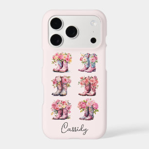 Pink Cowgirl Boots with Flowers Monogrammed iPhone 17 Pro Case